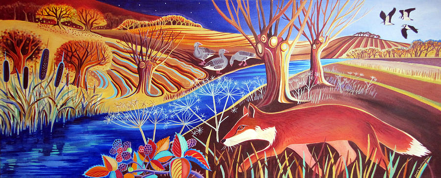 Fox Painting - Autumn fox by Jane Tomlinson Fox Painting - Autumn fox by Jane Tomlinson