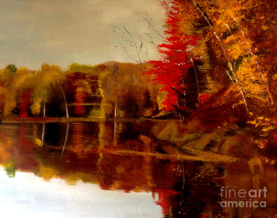 Tree Painting - Fall Trees Reflected on Lake by Lisa Alex Gray