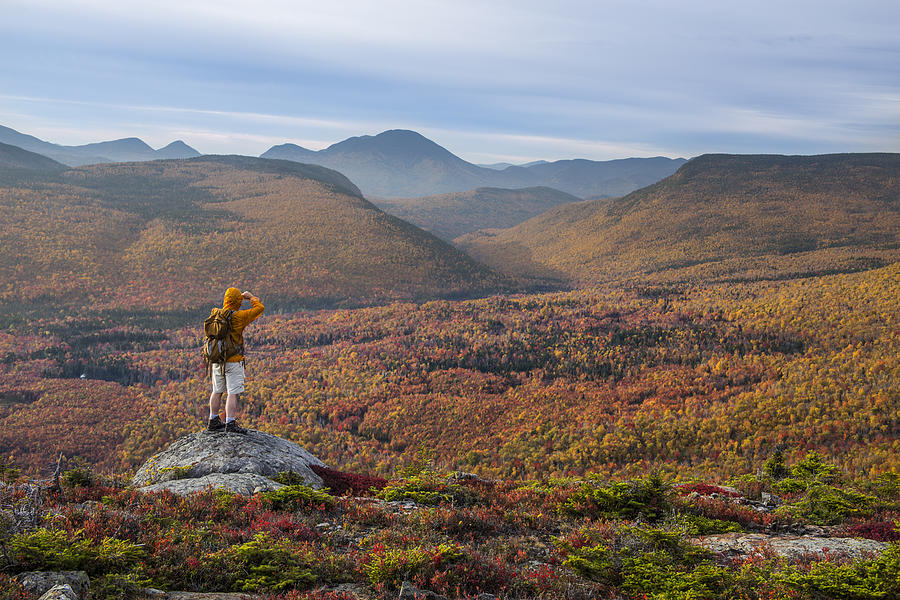 Autumn Hiker on East Hale Photograph by White Mountain Images