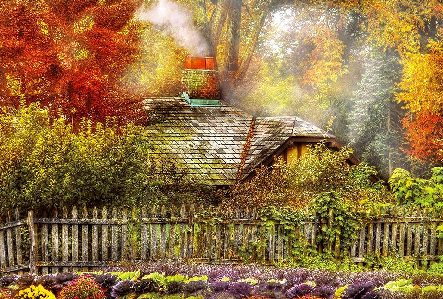 Vintage Photograph - Autumn - House - On the way to grandmas House by Mike Savad