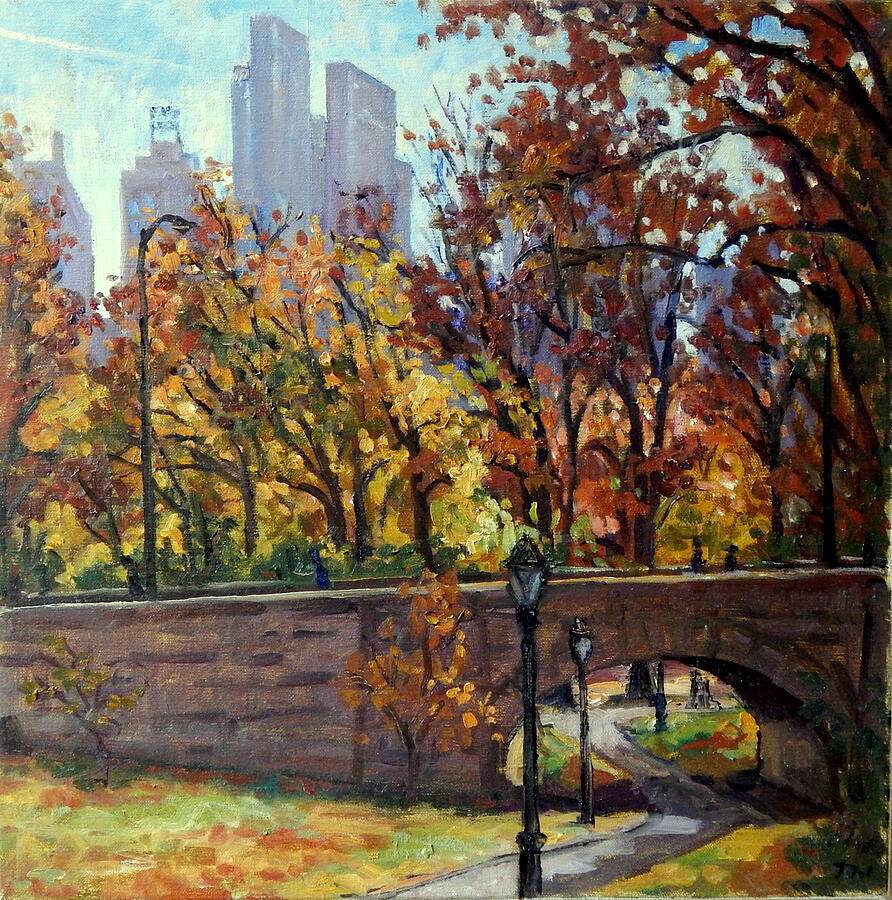 Autumn in Central Park NYC.  Painting by Thor Wickstrom