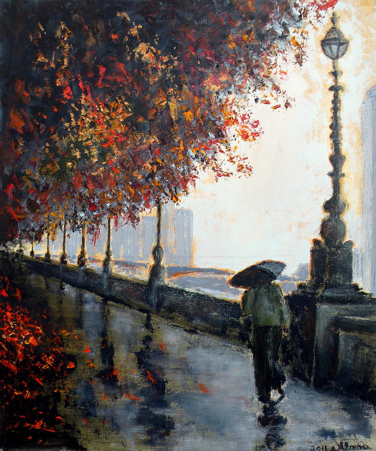 Autumn in London Painting by Uma Krishnamoorthy