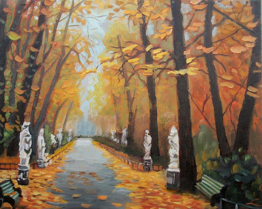 Landscape Painting - Autumn in Summer Garden by Elena Sokolova