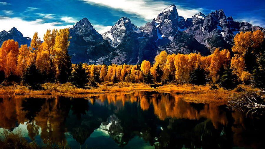 Grand Teton National Park Painting - Autumn in The Grand Tetons by Bob and Nadine Johnston