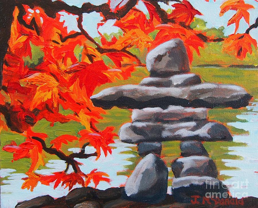 Autumn Inukshuk Painting by Janet McDonald