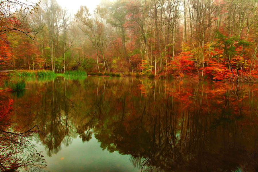 Autumn lake Painting by Jeelan Clark