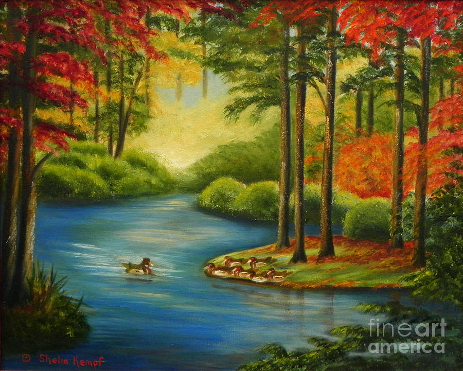 STUNNING AUTUMN LAKE PAINTING PICTURE PRINT
