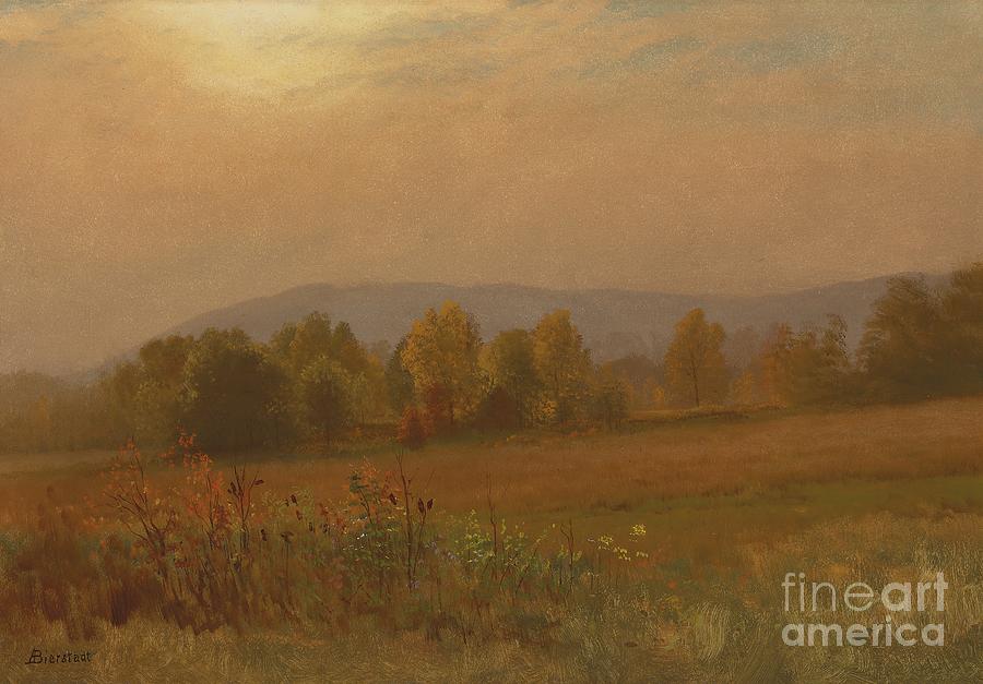 Autumn landscape New England by Albert Bierstadt Painting by Albert Bierstadt
