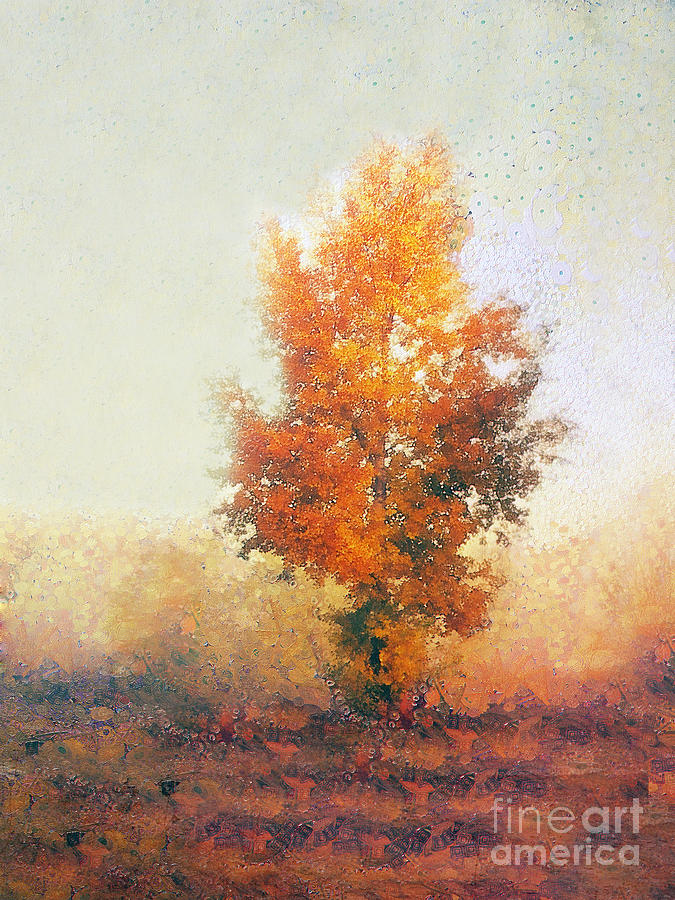 Autumn Landscape With Lonely Tree Painting By Odon Czintos