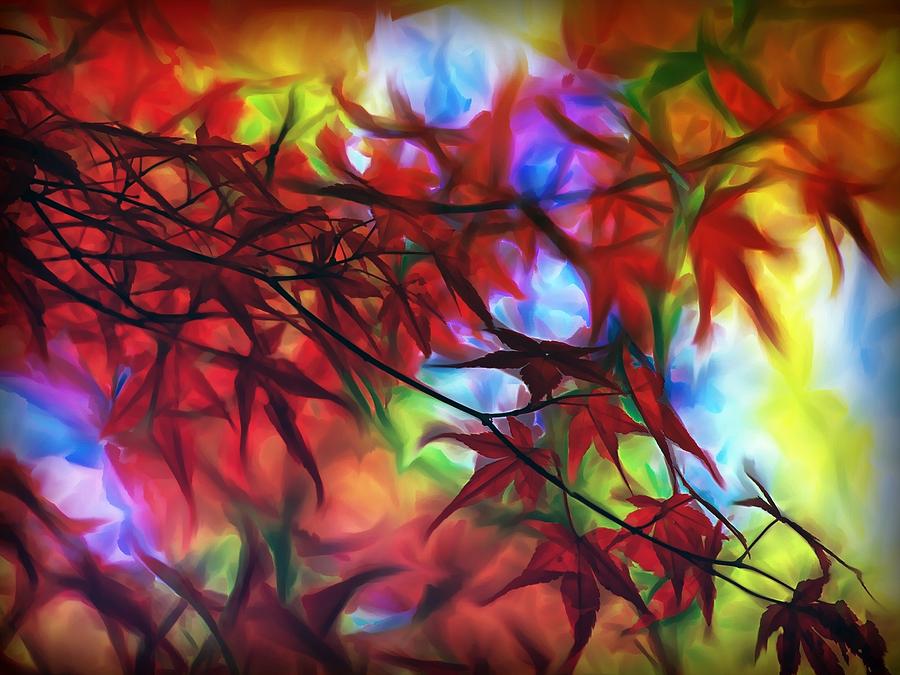 Autumn Leaves In Abstract Style Digital Art by Lilia D