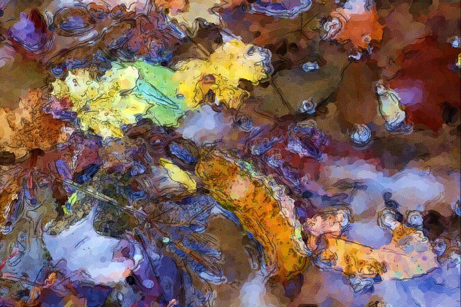 Autumn Digital Art - Autumn leaves in creek 01 by George Ferrell Autumn Digital Art - Autumn leaves in creek 01 by George Ferrell