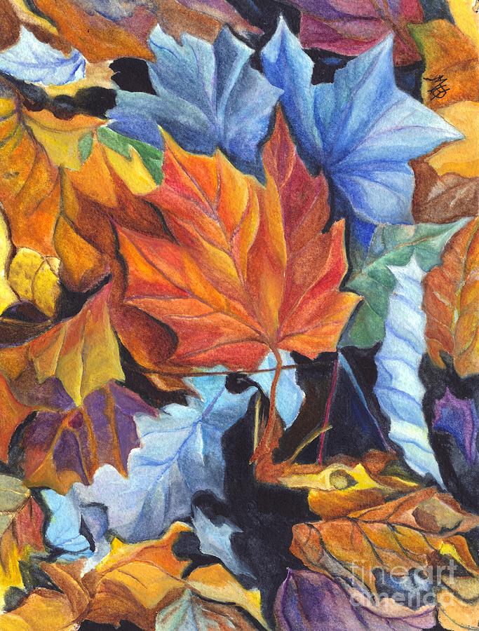 Abstract Painting - Autumn Leaves of Red and Gold by Carol Wisniewski