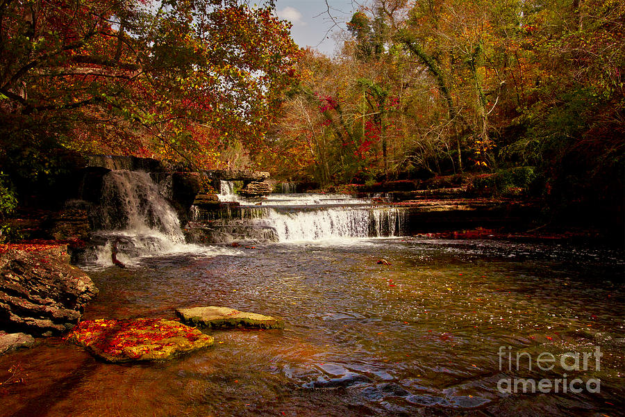 Autumn Leaves Waterfalls On The Tennessee Duck River Photograph by Jerry Cowart