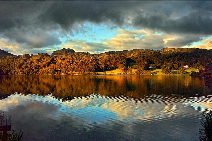 Sunset Photograph - Autumn Light on Lake Grasmere by Adrian Campfield