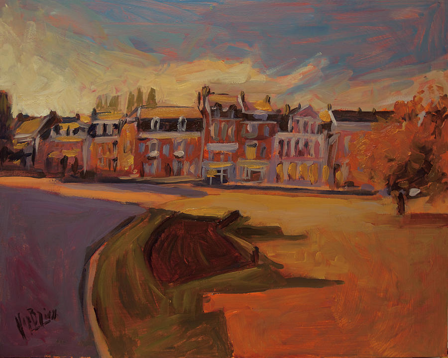 Autumn light over the Queen Emma Square Maastricht Painting by Nop Briex