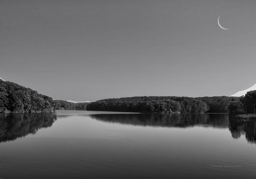 Autumn Moon At Argyle Lake BW Photograph by Thomas Woolworth