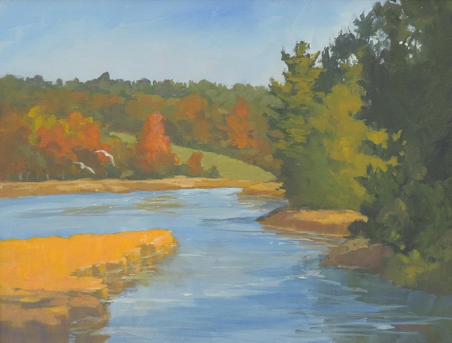 Autumn on the Sheepscot  Painting by Bill Tomsa