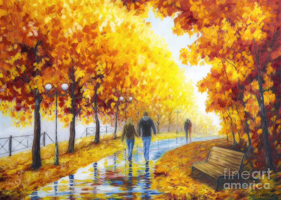 Fall Painting - Autumn parkway by Veikko Suikkanen