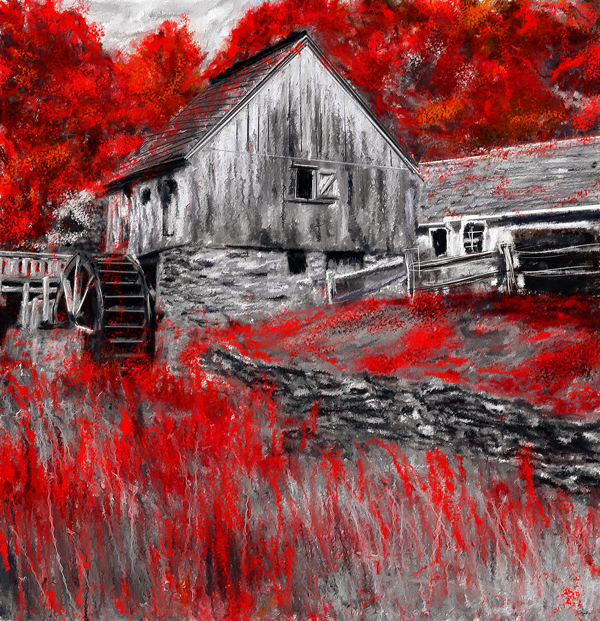 Autumn Promise- Red and Gray Art Painting by Lourry Legarde