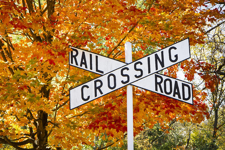 Autumn Railroad Crossing Sign Photograph by Erin Cadigan