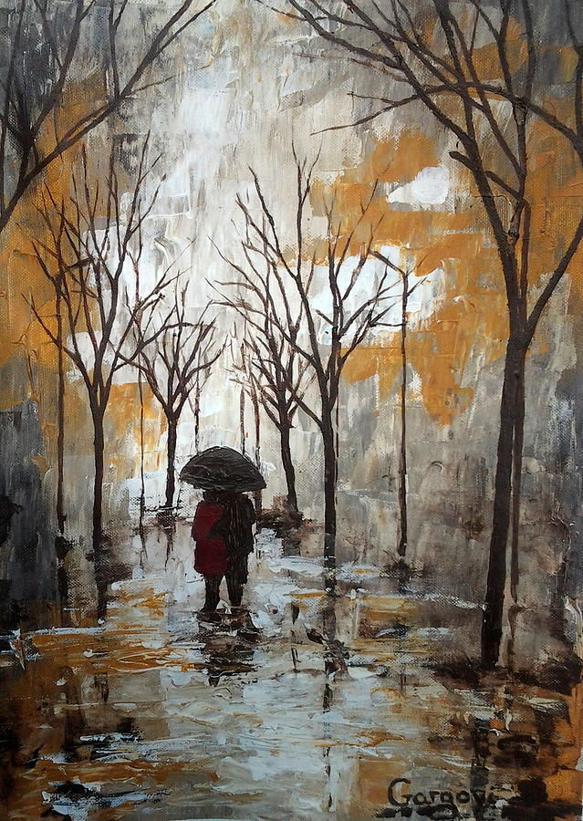 Palette Knife Painting - Autumn Rain by Milena Hristova