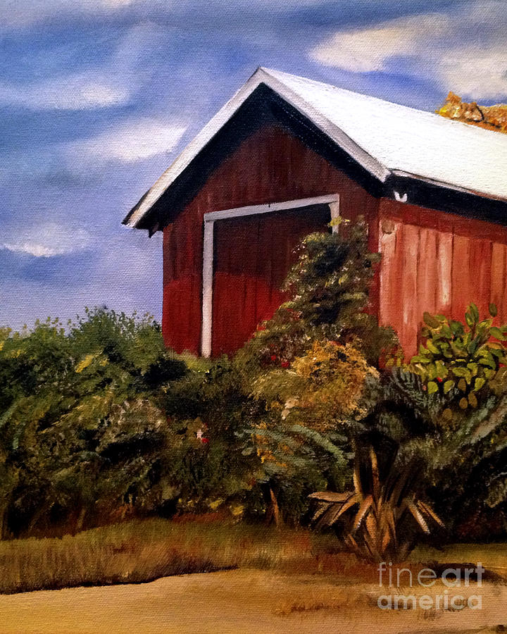 Barn Painting - Autumn - Red Barn - Cropped version by Jan Dappen
