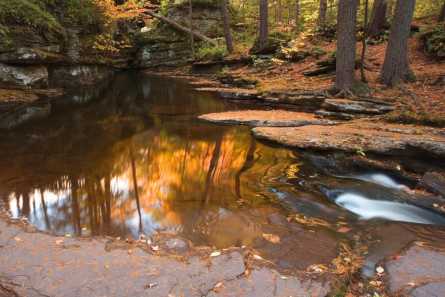 Autumn Reflection At The Top of Adams Falls Photograph by Gene Walls