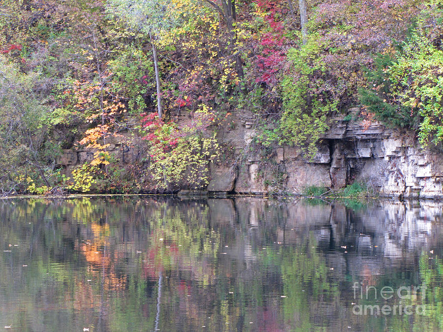 Fall Photograph - Autumn Reflection on Pond by The Rock Cliff by Minding My  Visions by Adri and Ray
