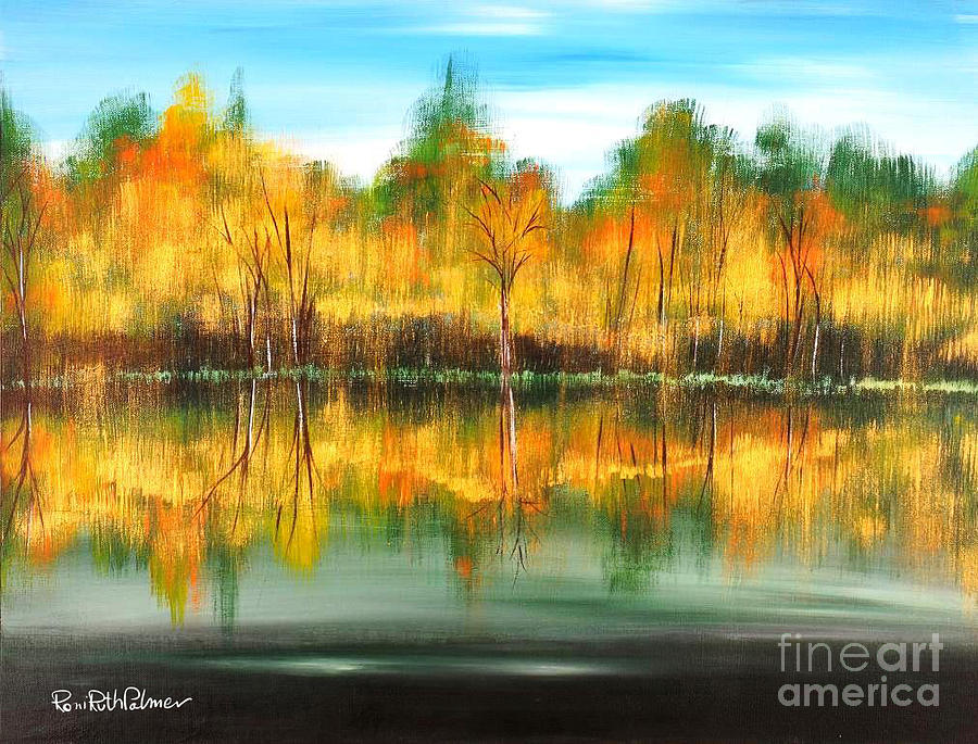 Autumn reflection Painting by Roni Ruth Palmer