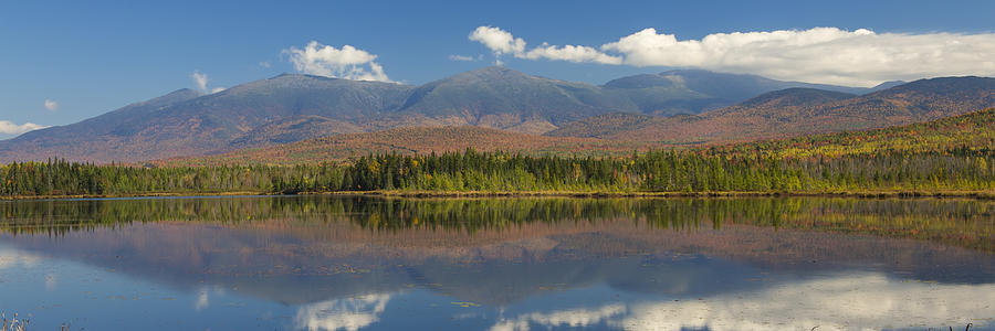 Autumn Reflections at Cherry Pond - Panorama Photograph by White Mountain Images