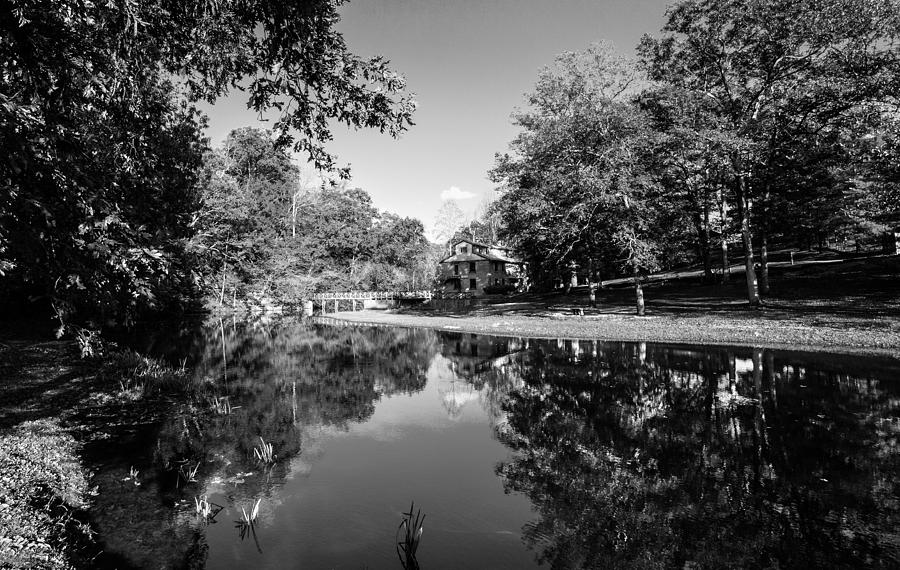 Home Office Decor Photograph - Autumn Reflections in Mill House Pond Fine Art Black and White Photography Print by Jerry Cowart