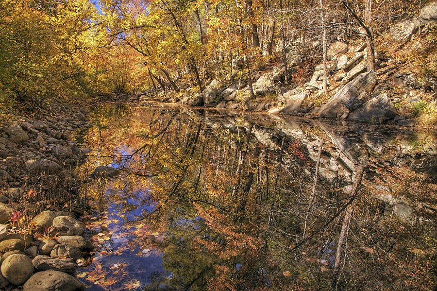 Autumn Reflections on Big Shoal Creek - Arkansas  Photograph by Jason Politte