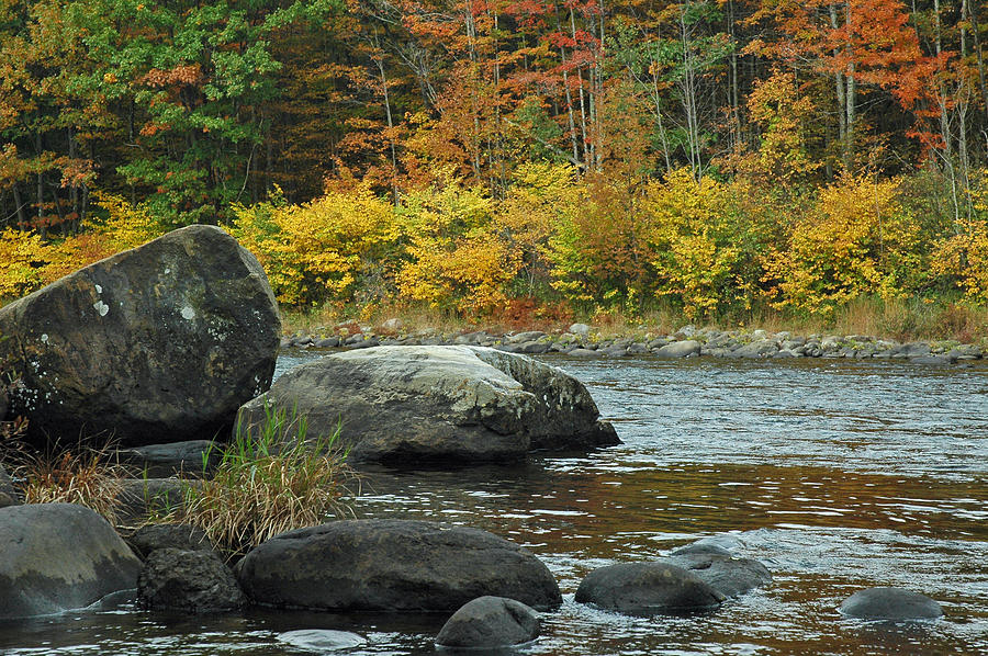 Autumn River Boulders in Upstate New York Photograph by Bruce Gourley