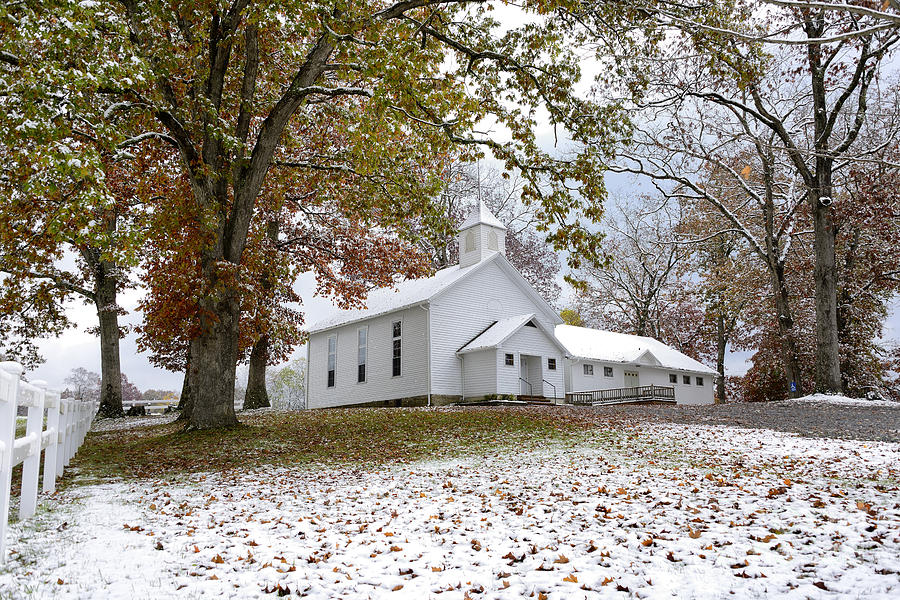 Fall Photograph - Autumn Snow and Country Church by Thomas R Fletcher
