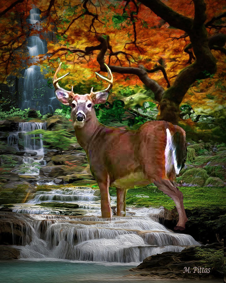 Autumn Stag Painting by Michael Pittas