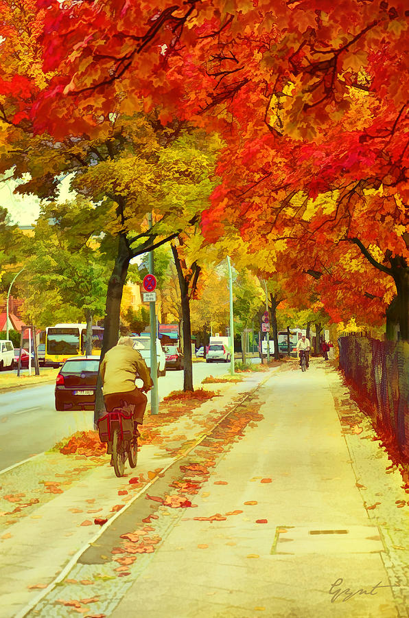 Tree Painting - Autumn street by Gynt  