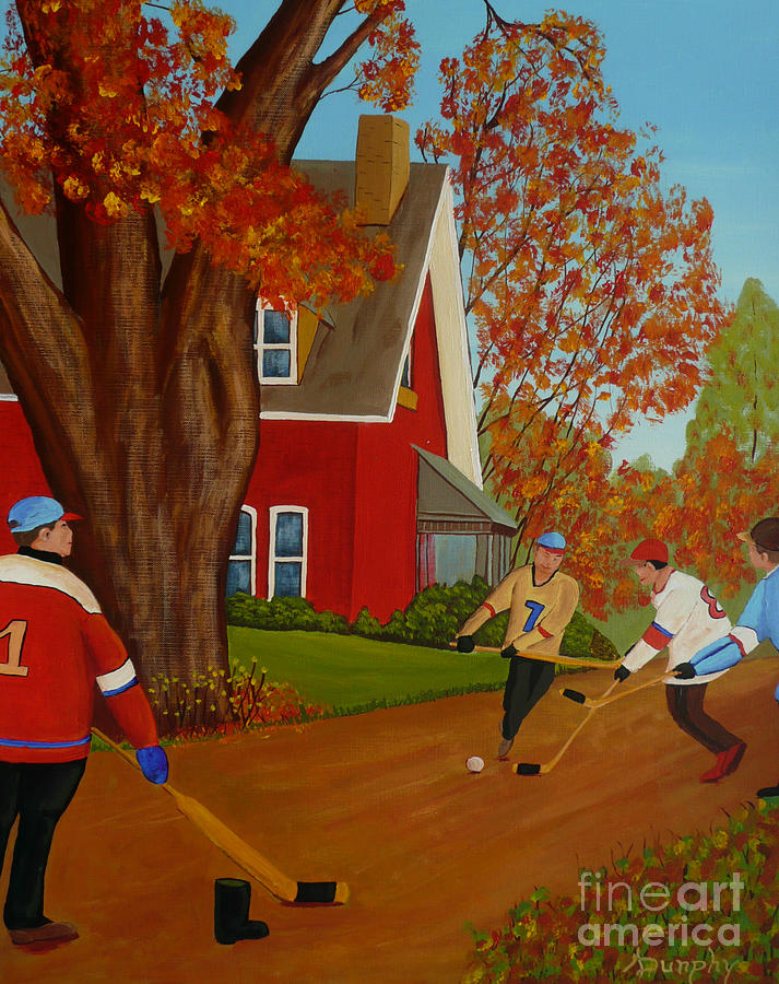 Hockey Painting - Autumn Street Hockey by Anthony Dunphy