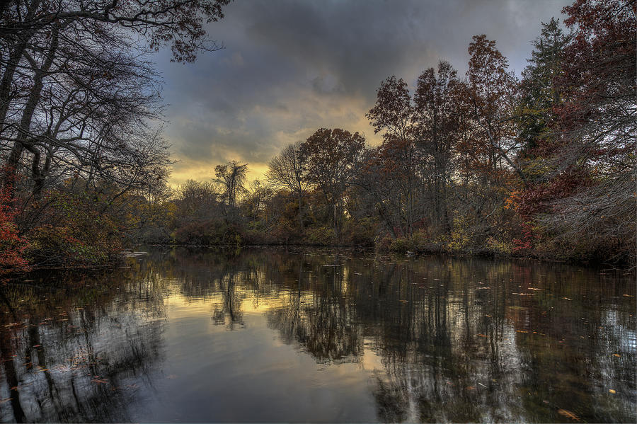 Autumn sunset on West Brook Pond Photograph by Steve Gravano