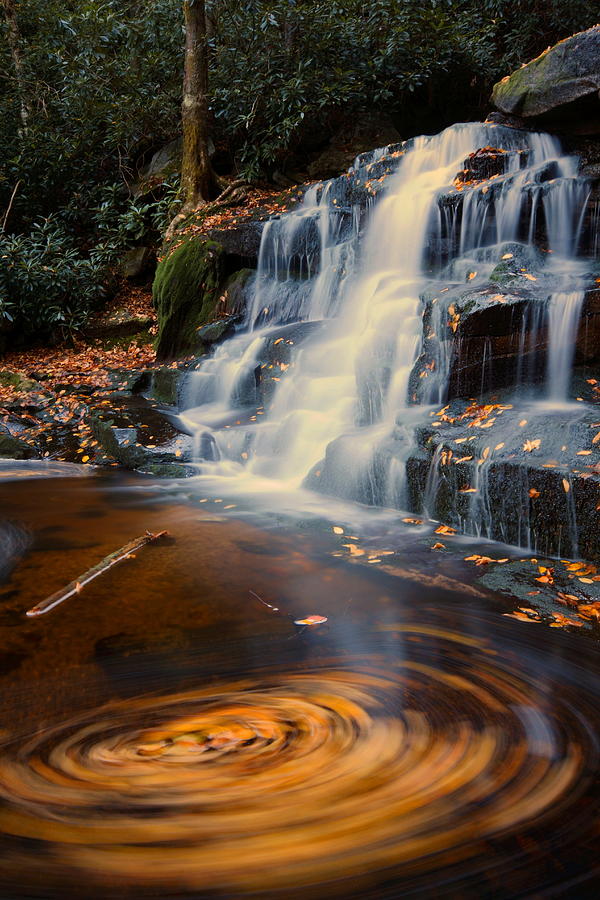 Autumn swirls at Elakala Falls in West Virginia Photograph by Jetson Nguyen