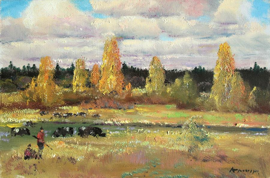 Autumn. The cowherd Painting by Mark Kremer - Fine Art America