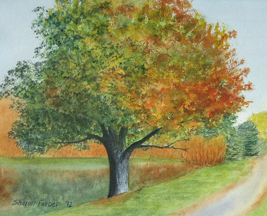 Fall Painting - Autumn Tree by Pond by Sharon Farber