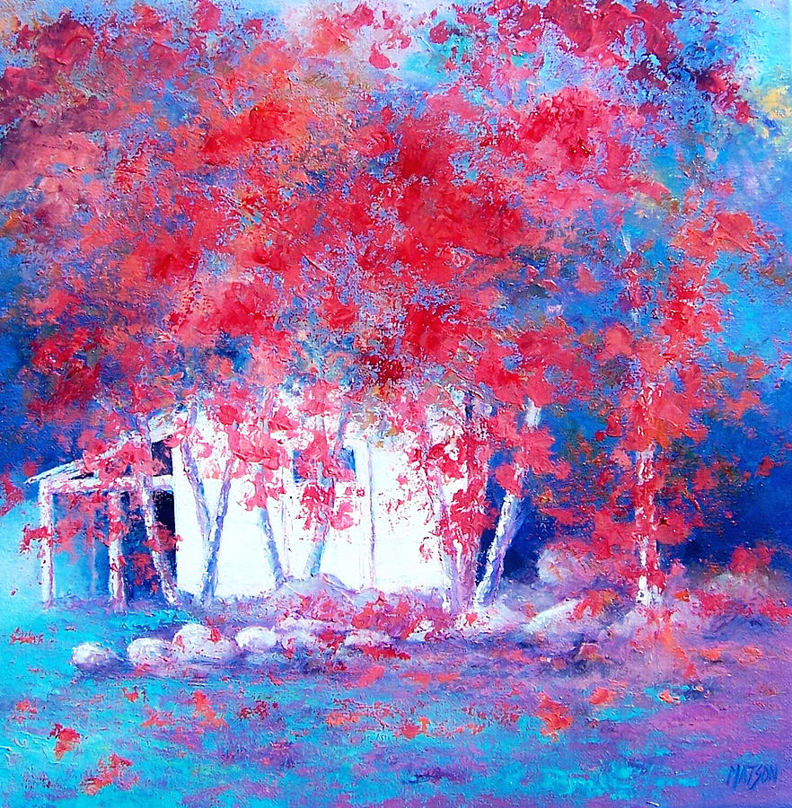 Red Autumn Trees by Jan Matson Painting by Jan Matson