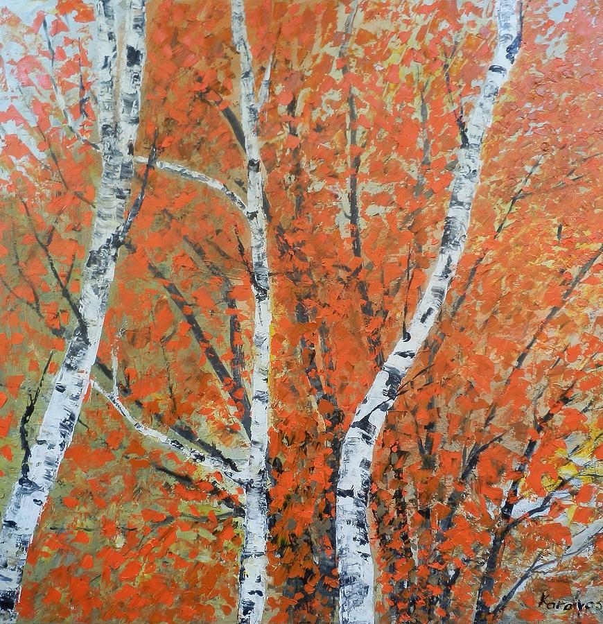 Tree Painting - Autumn trees by Maria Karalyos
