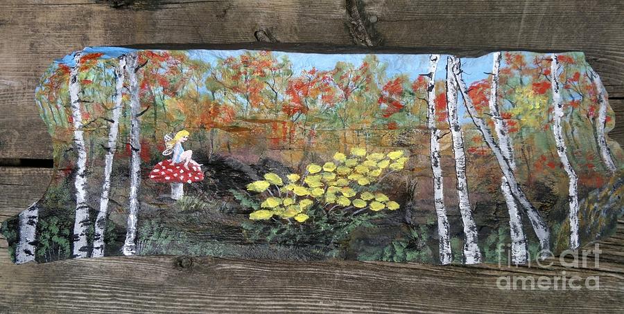 Autumn Trees with Fairy Painting by Monika Shepherdson