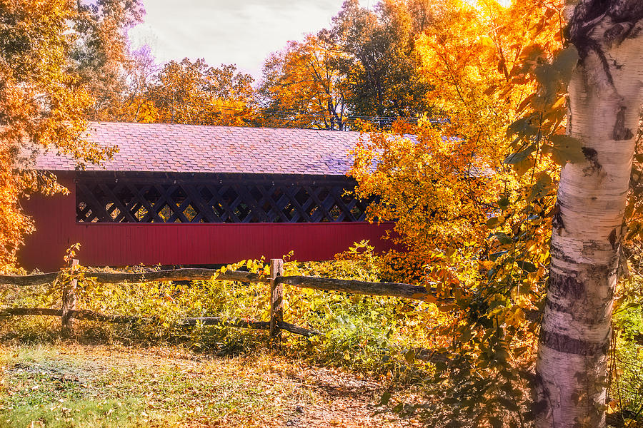 Autumn walk to the covered bridge Photograph by Jeff Folger