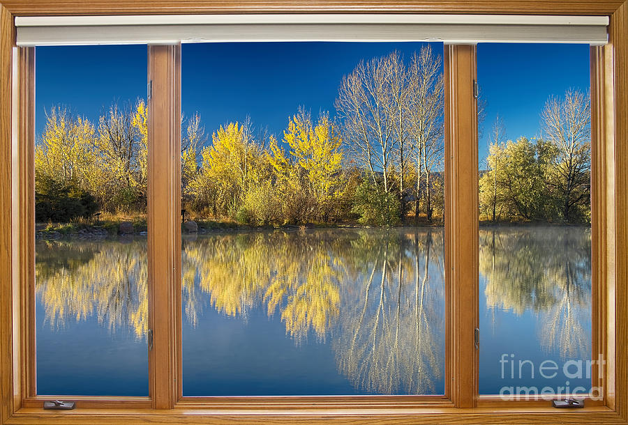 Autumn Water Reflection Classic Wood Window View  Photograph by James BO Insogna