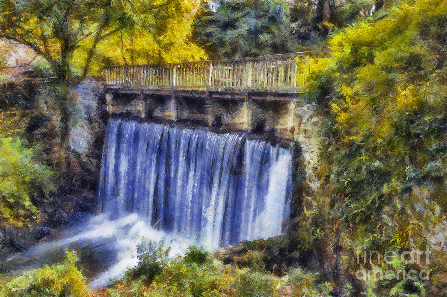 Autumn Waterfall Bridge Photograph