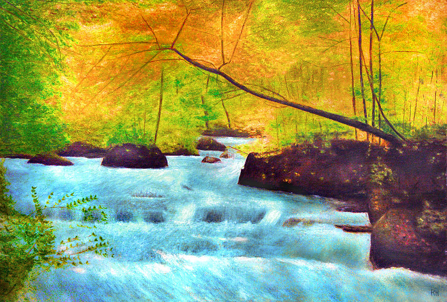 Autumn Waterfall Painting By Ronald Haber