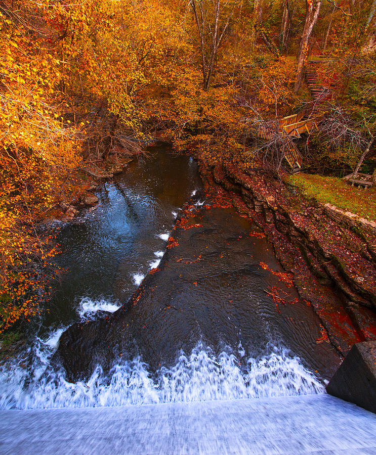 Autumn Waterfalls at Evins Old Mill Spillway Photograph Photograph by Jerry Cowart