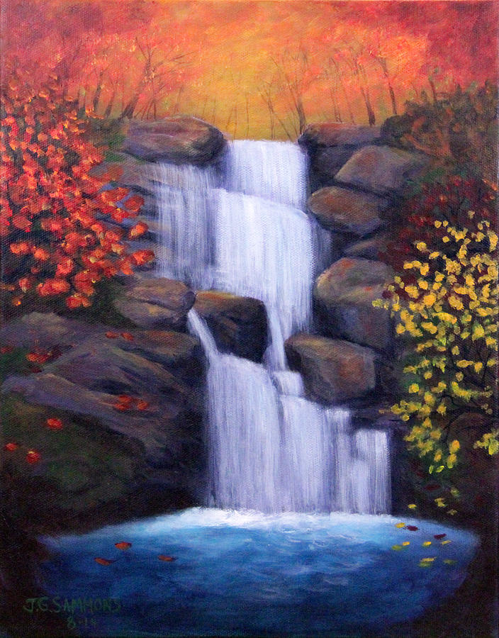 Autumn Waterfalls Painting by Janet Greer Sammons